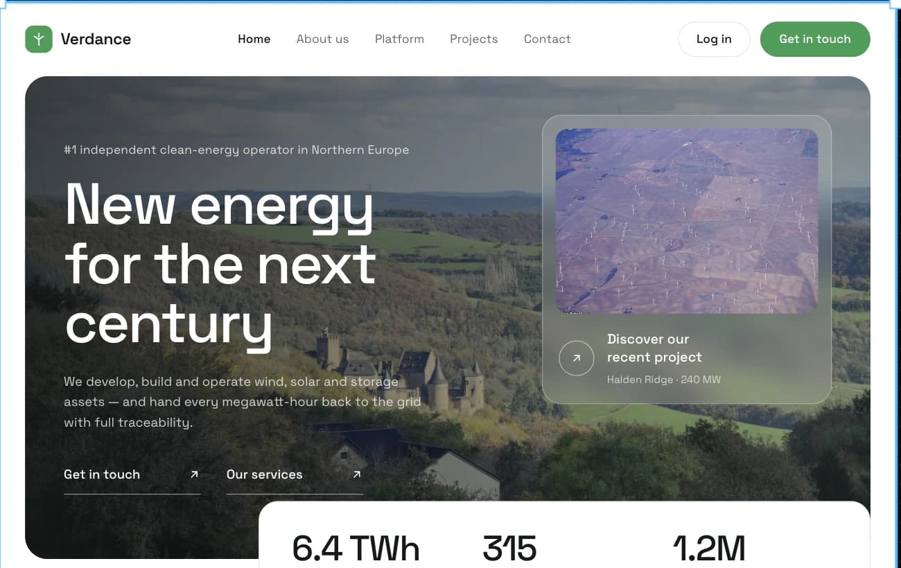 A full landing page generated by SketchMason from a rectangle sketch.